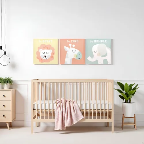 Miniatura 5 de Lienzo decorativo de animales pastel, sé valiente, sé amable, sé humilde, género neutro decoración de pared para guardería, regalo para padres