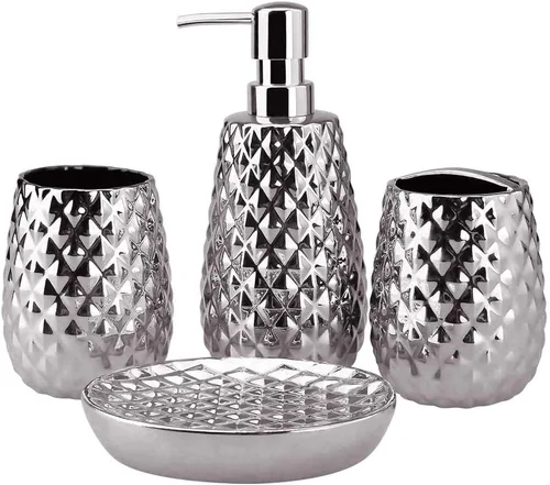 Miniatura 8 de Juego de accesorios de baño de 4 piezas de cerámica, incluye dispensador de jabón, soporte para cepillo de dientes, vaso, jabonera, conjuntos