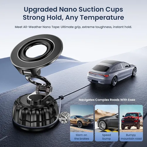 Miniatura 2 de Soporte magnético para teléfono para automóvil, giratorio de 720°, soporte de teléfono plegable con ventosa universal para salpicadero, parabrisas