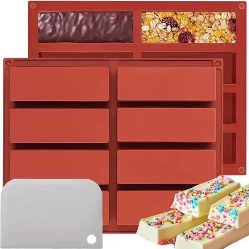 Moldes rectangulares de silicona para hornear, molde de barra de chocolate profundo de 1 pulgada – 8 cavidades, molde casero de granola para barra 2