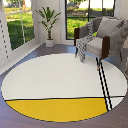 Geomrtic - Alfombra redonda amarilla de 6 pies, lavable para interiores y exteriores, para dormitorio, cocina, baño, sala de estar, diseño de rayas