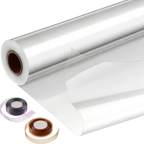Miniatura 14 de GcFoir Rollo de celofán transparente de 34.5 pulgadas de ancho x 220 pies de largo, 3 mil de grosor de plástico transparente para cestas de regalo