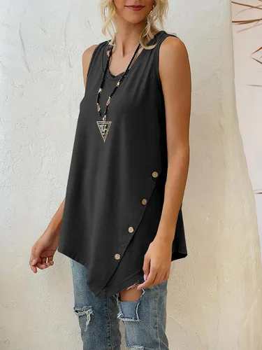 Miniatura 3 de LYANER Camiseta sin mangas de verano para mujer, cuello redondo, dobladillo asimétrico, sin mangas