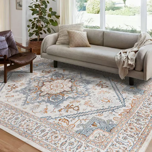Miniatura 39 de Syalife 6x9 Alfombra Lavable para Área, Ultra Suave Antideslizante, Pila Baja, Alfombra Vintage Resistente a Manchas para Sala de Estar, Alfombra
