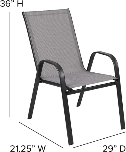 Miniatura 6 de Flash Furniture Brazos - Juego de comedor para patio al aire libre de 3 piezas, 2 sillas apilables flexibles color gris, mesa redonda de vidrio