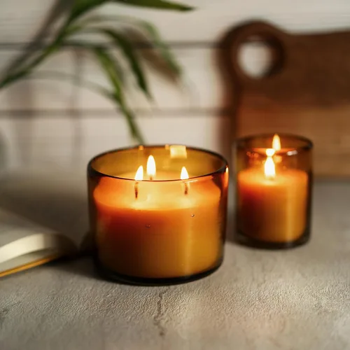 Miniatura 6 de Bluecorn Beeswax Recambio de vela de 3 mechas – Tarro de vidrio ámbar de 22 onzas, cera de abeja 100% pura, sin perfume, 40 horas de combustión