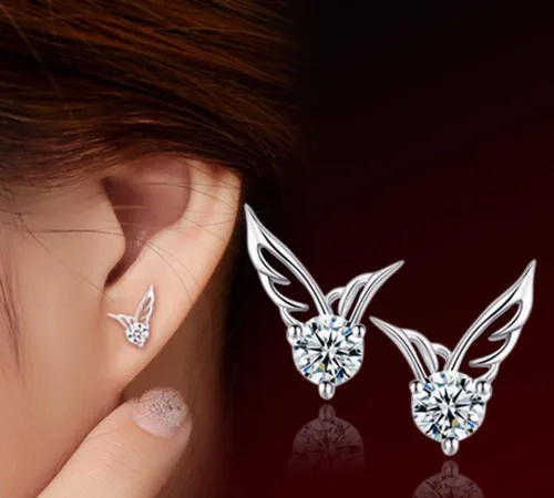 Miniatura 4 de Pendientes de cristal con alas de ángel, Cristal, Circonia cúbica