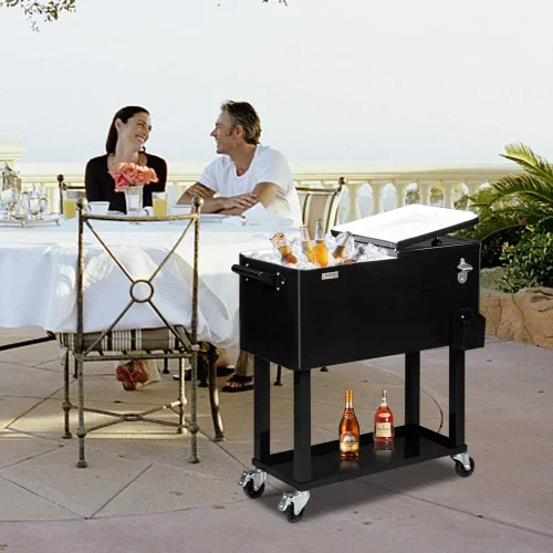 Miniatura 7 de VINGLI Baúl de hielo rodante de 80 cuartos de galón, carrito portátil para fiestas en el patio, bar, con estante, piscina de bebidas con abridor