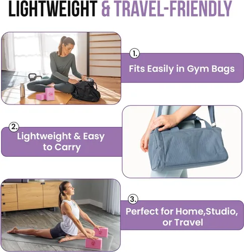 Miniatura 8 de LIVE WELL Bloques de yoga rosas (juego de 2) – Ladrillos de yoga de espuma EVA para apoyo, estiramiento y alineación – Accesorios de yoga