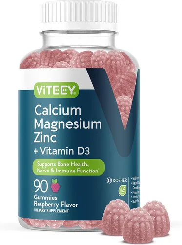 Viteey Gomitas de calcio y magnesio y zinc con vitamina D3 – Apoya la salud ósea, nerviosa y función inmunológica – Calcio Magnesio Zinc D3 para 90