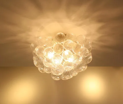 Miniatura 7 de Longree Lámpara de techo semiempotrada con bola de burbujas, diámetro de 20 pulgadas, cristal soplado dorado y transparente, pequeña lámpara de Oro