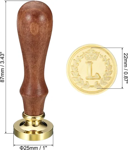 Miniatura 2 de PATIKIL Sello de cera del alfabeto L, sello de cera de sellado de letra inicial, clásico retro, cabeza de latón extraíble, mango de madera