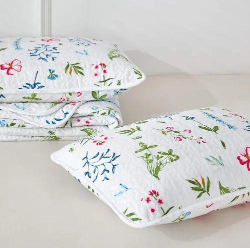 Miniatura 8 de UOZZI BEDDING - Juego de edredón reversible de 3 piezas tamaño Queen, con hojas verde azuladas y flores rojas en blanco, microfibra suave y ligera