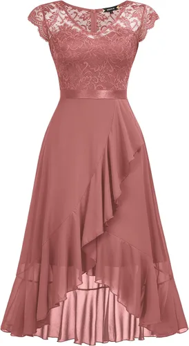 Miniatura 5 de Miusol Vestido de dama de honor elegante con cuello en V y encaje floral retro para mujer