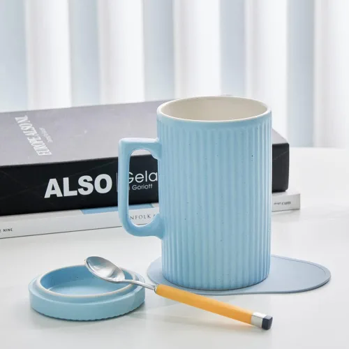 Miniatura 5 de Taza de café con tapa, taza de café de 16 onzas y taza de té con posavasos, adecuada para lavavajillas y microondas (azul)