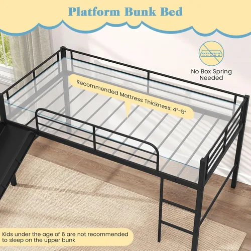 Miniatura 7 de Giantex Cama baja tipo loft con tobogán, marco de cama individual de metal con escalera de escalada, barandilla y espacio de almacenamiento