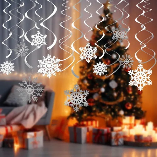 Decoración de remolino colgante de copo de nieve de Navidad de 42 quilates, serpentinas de plástico para decoración colgante de techo, guirnalda de