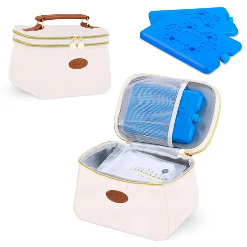 Miniatura 9 de PIIOSER Bolsa de viaje para enfriar leche materna con 2 paquetes de hielo, se adapta a 6 bolsas de almacenamiento de leche materna para congelador