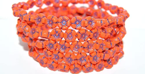 Miniatura 5 de 150 cuentas de vidrio prensado con flores hawaianas, aguamarina (25019), vidrio, República Checa, tamaño 10 mm (0.39 in)