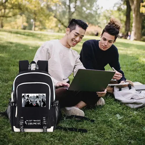 Miniatura 2 de Roffatide Mochila de anime para laptop con puerto de carga USB y puerto para auriculares, color negro