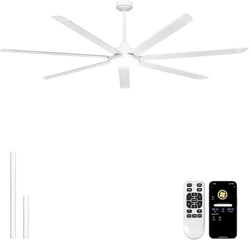 Miniatura 18 de Ohniyou Ventilador de techo de 60 pulgadas sin luz, ventilador de techo industrial plateado con control remoto/aplicación, aspas de aluminio, motor