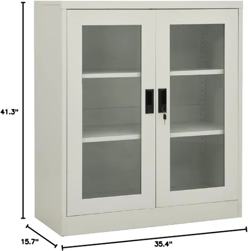 Miniatura 2 de Armario de oficina, gabinete de acero, armario de almacenamiento de acero con ajustable, gabinete para oficina, garaje, cocina, gris claro, 35.4 x
