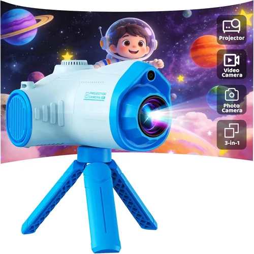 Cámara para niños con proyector, videocámara de video digital 1080P, cámara fotográfica de 48 MP, cámara portátil para niños pequeños, regalo de Azul