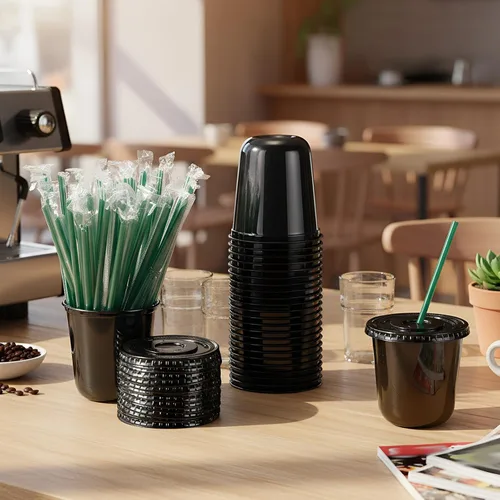Miniatura 2 de Baderke Juego de 25 vasos de plástico con tapas y pajitas, tazas de plástico desechables para café helado, jugo, batido, cristal para cafeterías