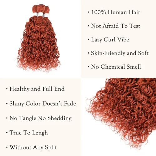 Miniatura 4 de Paquete de cabello humano ondulado #350, color naranja quemado, 10 pulgadas, doble trama rizado, 100% cabello humano brasileño, 1 paquete