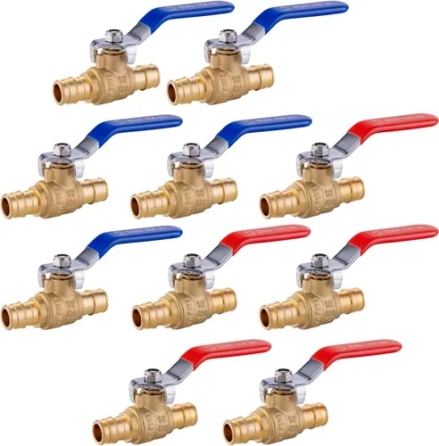 Miniatura 13 de Paquete de 2 EFIELD Válvula de bola de latón de cierre completo de puerto completo de expansión de Pex A de 1/2 pulgada con oreja caída, rojo