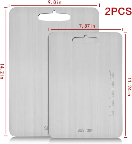 Miniatura 2 de Tabla de cortar de acero inoxidable SUS 304 (14.2 x 9.8 pulgadas y 11.24 x 7.87 pulgadas) para cocina, tabla de cortar SUS 304 para carne, frutas