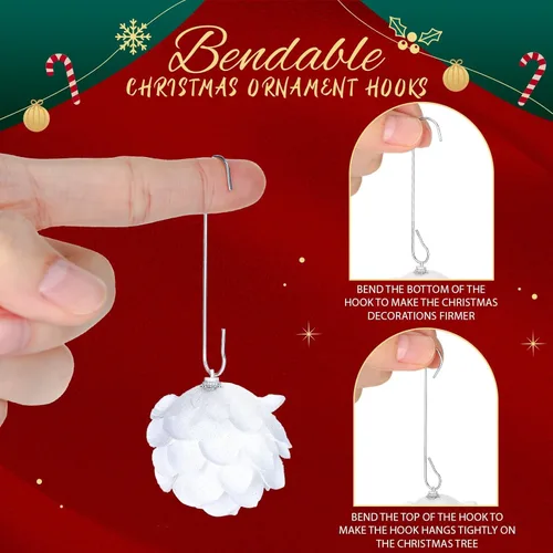 Miniatura 3 de Mixweer 120 ganchos de adorno de Navidad de 0.51 x 2.36 pulgadas en forma de C con caja de almacenamiento, ganchos de árbol de Navidad para Plata