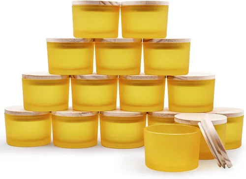Miniatura 15 de SHOWIN Tarros gruesos para hacer velas, 16 unidades, tarros vacíos de 7 onzas con tapas de madera para hacer velas, contenedor de muestra