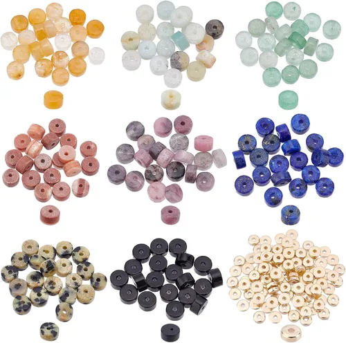 Miniatura 11 de NBEADS 160 cuentas Heishi de 8 estilos de piedras preciosas naturales, cuentas espaciadoras planas redondas de disco surtido, cuentas de roca de 160
