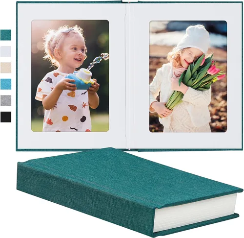 Miniatura 10 de Álbum de fotos Pssoss 5x7 con espacio para escribir, cubierta de lino. Libro de álbum de fotos 5x7. Contiene 30 fotos. Ideal para álbumes de Blanco