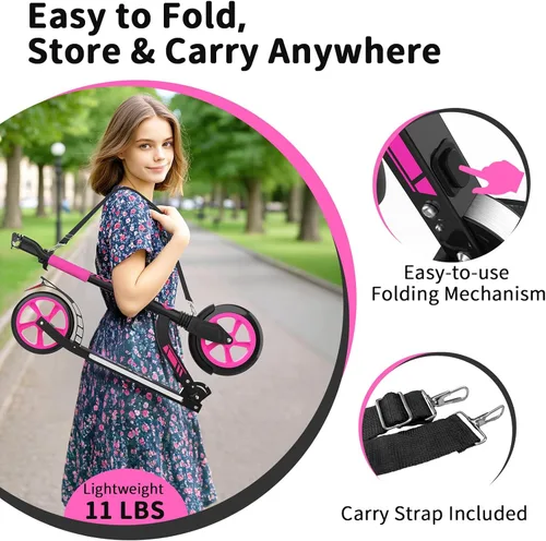 Miniatura 4 de BELEEV V8 Scooters para niños a partir de 6 años con cubierta iluminada, scooter plegable de 2 ruedas para adultos y adolescentes, 4 de altura