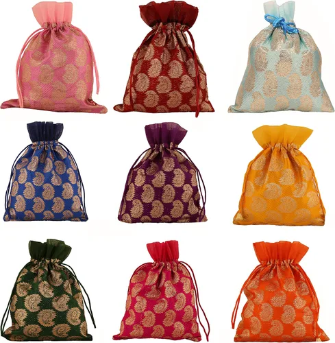 Miniatura 19 de Touchstone Preciosas bolsas de regalo reutilizables, respetuosas con el medio ambiente, brocado de cachemira con cordón grande para cumpleaños