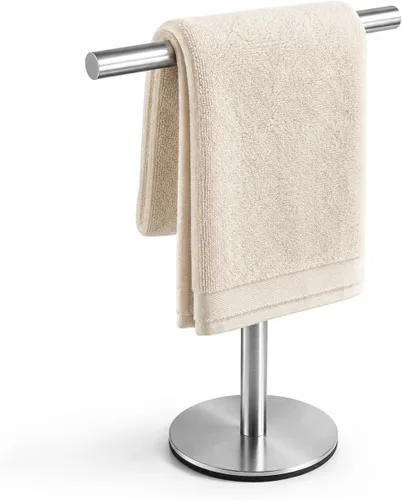 Soporte de toalla de mano para baño, soporte de toalla de 13 pulgadas en forma de T, barra de toalla de pie, acabado de acero inoxidable SUS304 Plata