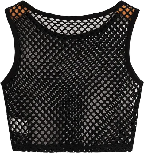 Miniatura 2 de SweatyRocks Camiseta sin mangas para mujer, de malla transparente, cuello redondo, chaleco corto