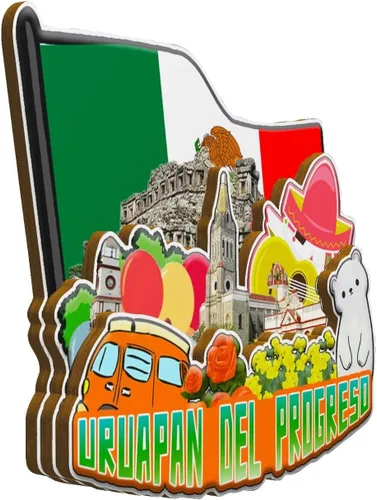 Miniatura 2 de Uruapan del Progreso - Imán para nevera con imán de México en 3D, monumentos de madera, recuerdos coleccionables, decoración hecha a mano -2117