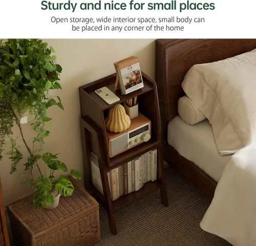 Miniatura 5 de Estante de Escalera 100% Roble Macizo con Gabinete, Mesita de Noche de 32.67" de Alto con Marco Estable para Dormitorio, Pequeña Estantería
