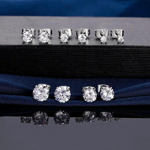 Miniatura 3 de 18K White GoldGold Plated Round Cut Cubic Zirconia Stud Earrings Sets for Women and Men 5 Pairs 3-7mm