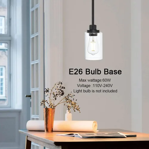 Miniatura 3 de TODOLUZ Lámparas colgantes industriales negras, iluminación colgante de cocina con pantalla cilíndrica de vidrio transparente para granja, comedor