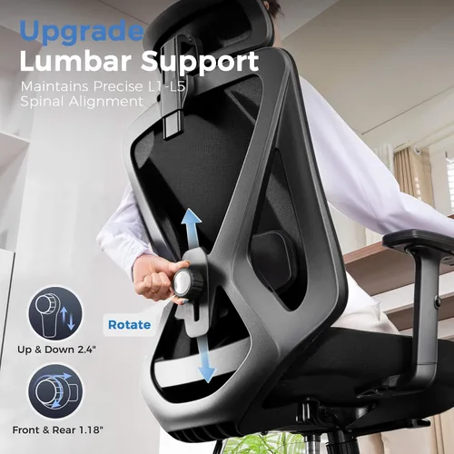 Miniatura 3 de COMHOMA ErgoFlex-P26 - Silla de oficina ergonómica, grande y alta, 350 libras, con soporte lumbar adaptativo 3D y reposacabezas, silla de escritorio