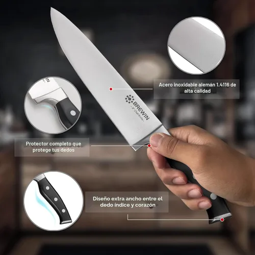 Miniatura 4 de Brewin Cuchillos de cocina profesionales, juego de cuchillos de chef de 3 piezas, cuchillos afilados para cocina, acero inoxidable de alto carbono