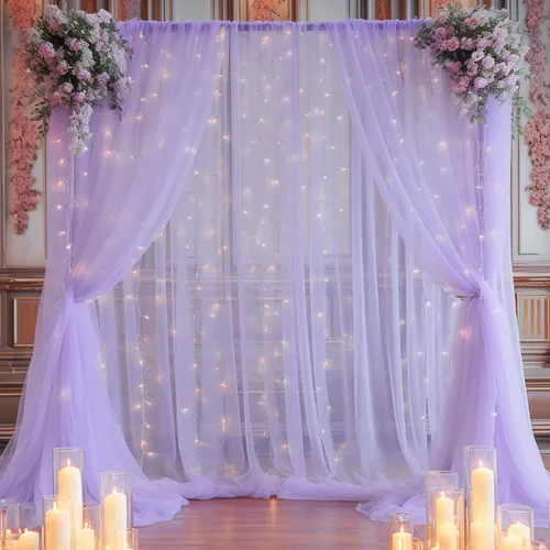 Miniatura 38 de Cortina de telón de fondo de tul azul bebé de 10 x 8 pies con cadena de luces para fiestas, cortinas de fondo transparentes para bodas, baby shower