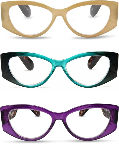 Miniatura 8 de 2SeeLife Paquete de 3 lentes de lectura tipo ojo de gato de gran tamaño para mujer, ajuste medio ancho, marco duradero y resistente, lectores de ojo