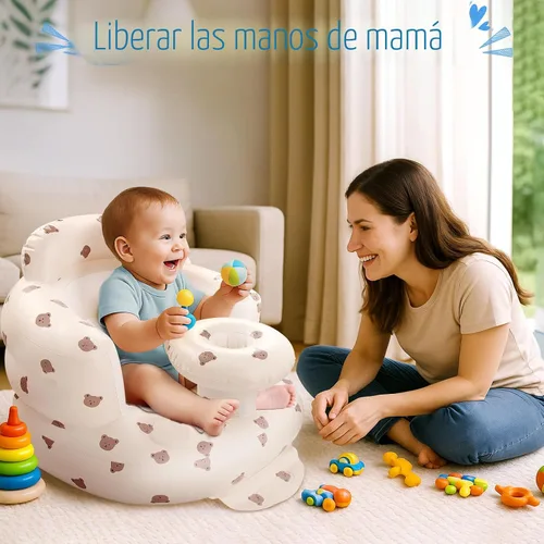 Miniatura 3 de Arscniek Asiento para bebé inflable con bomba de aire incorporada, silla para bebé hinchable con soporte de espalda y bandeja, asiento para sentarse
