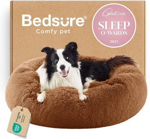 Miniatura 72 de Bedsure - Cama relajante para perro mediano, lavable, tipo dona, cama para gato, antideslizante, redonda, afelpada, mullida, de piel sintética