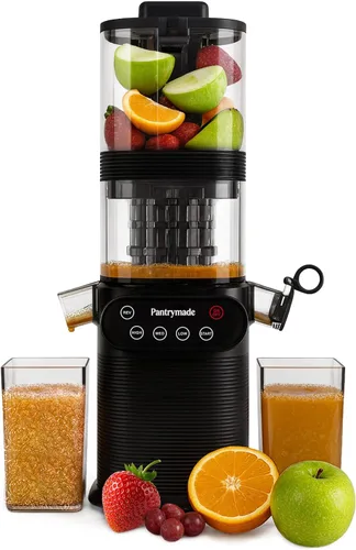 Pantrymade Exprimidor de prensa en frío | Conducto de alimentación de 5.5 pulgadas, frutas enteras, alto rendimiento | Slow Masticating, 5.5" Large